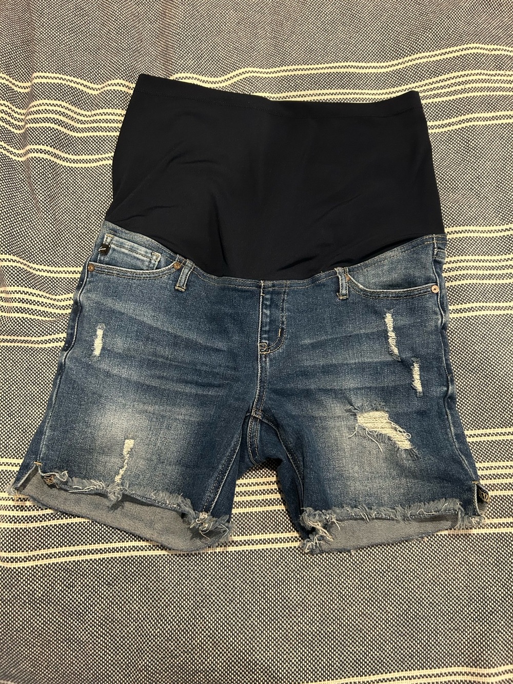 Blue Distressed Fringe Hem Maternity Jean Shorts From Pink Blush - Picture 5 of 8